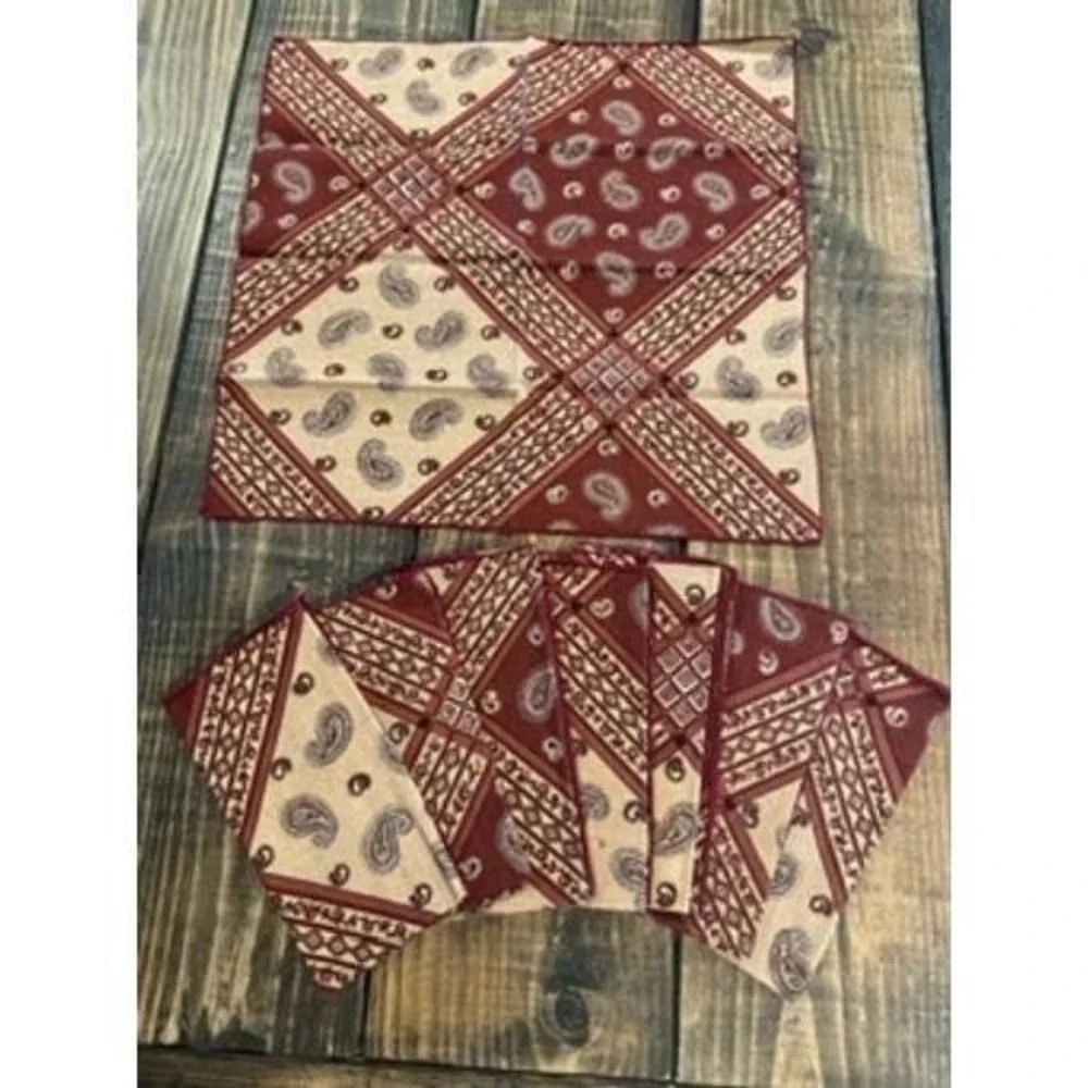 Vtg Western Burgundy Tan Paisley Floral Napkin Set 8 Count 16.5